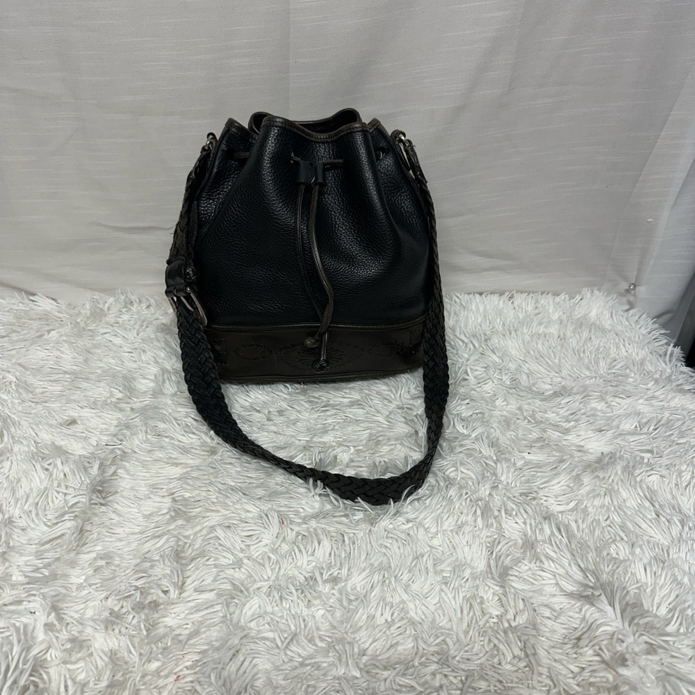 Brighton Black Leather Drawstring Bag